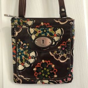 Fossil key brown floral crossbody shoulder bag